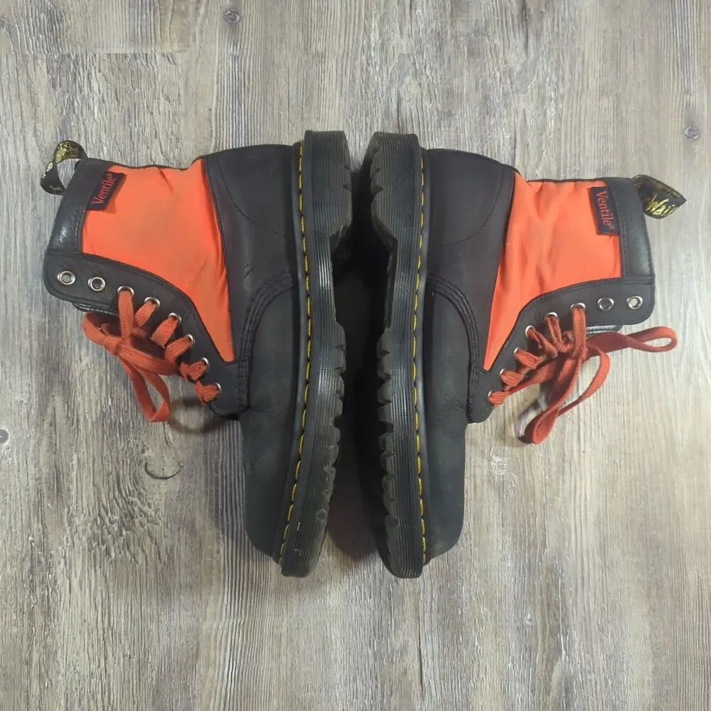Dr. Martens 1460 Panel Made in England Leather Lace Up Boots Black Orange Mens 6